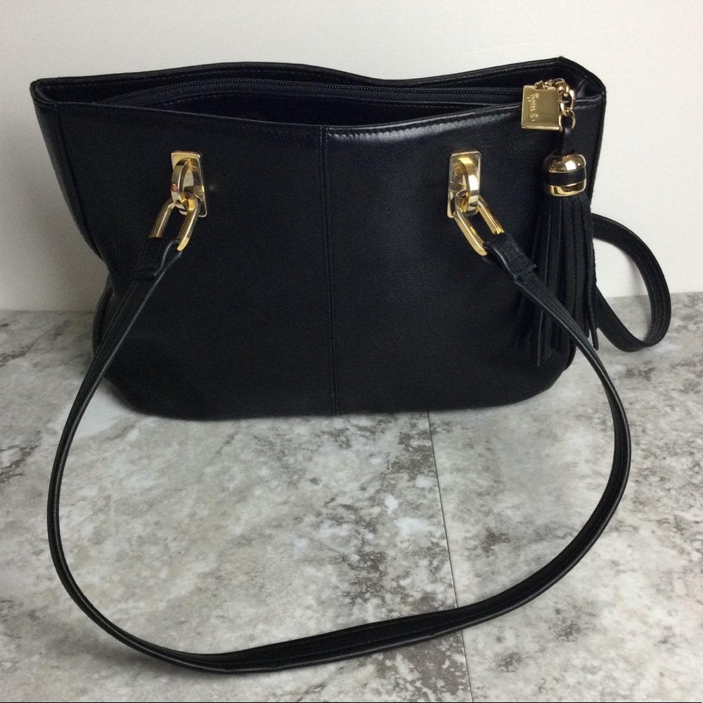 Tignanello Black Leather Shoulder Bag, Black Leather Interior